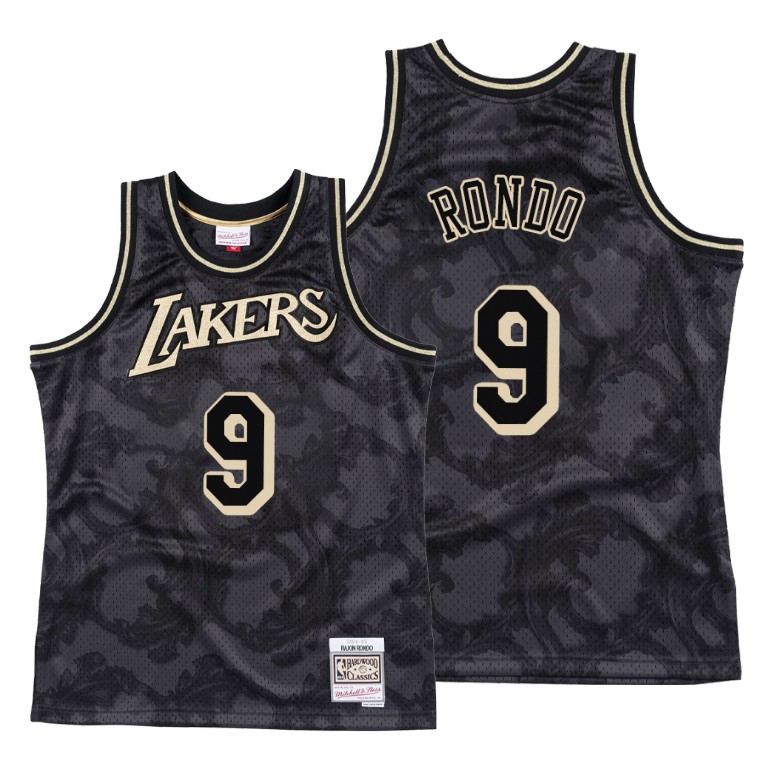 Men's Los Angeles Lakers Rajon Rondo #9 NBA Toile Hardwood Classics Black Basketball Jersey CSF3083UK